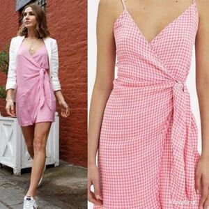Revolve Rails Pink Malia Sleeveless Gingham Plaid Check Wrap Dress